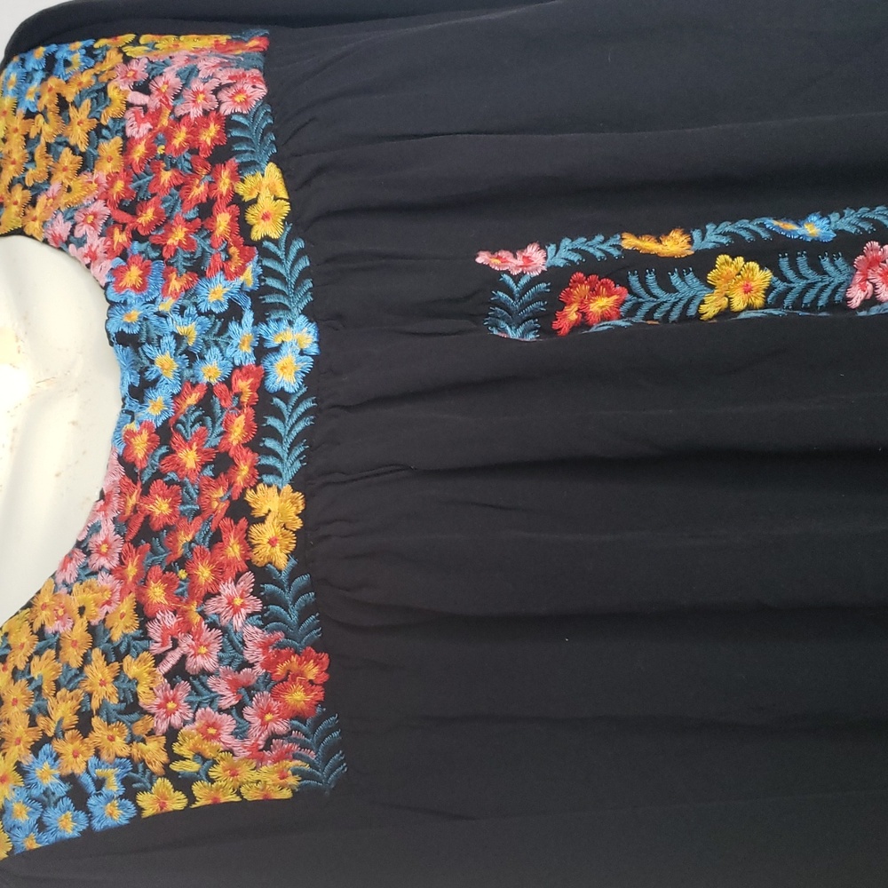 Savanna Jane Floral Embroidered Mini Tunic Long Sleeves Dress Size S Boho - Picture 7 of 16